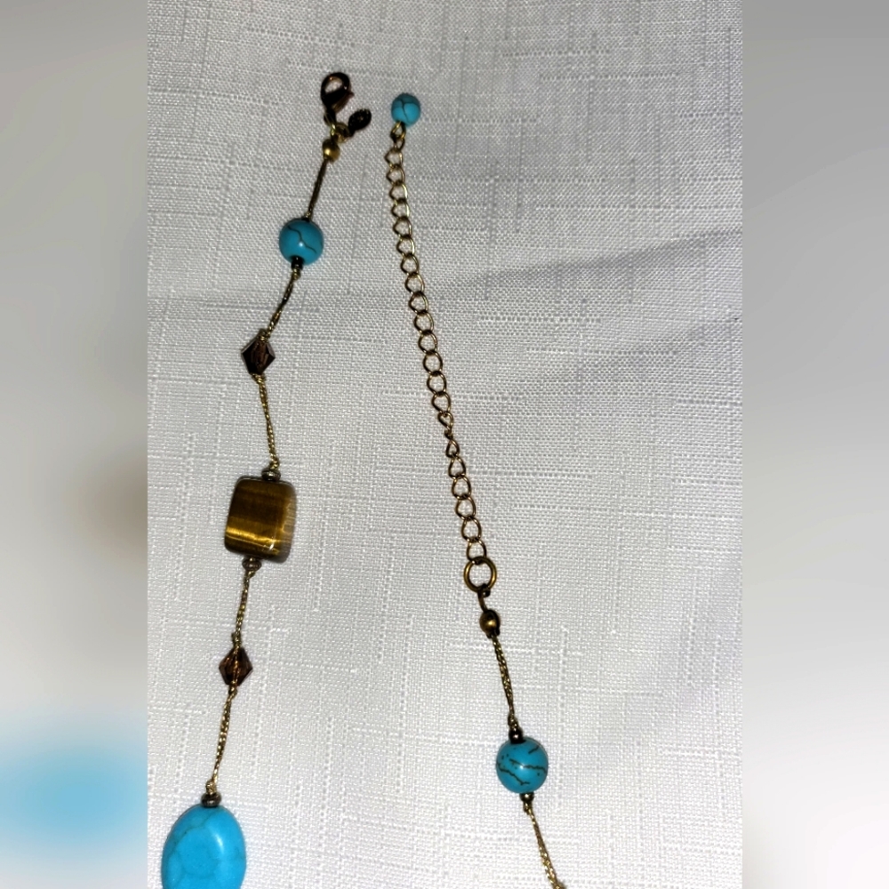 Beautiful beaded necklace / tigers eye / turquoise Boho - Picture 5 of 6